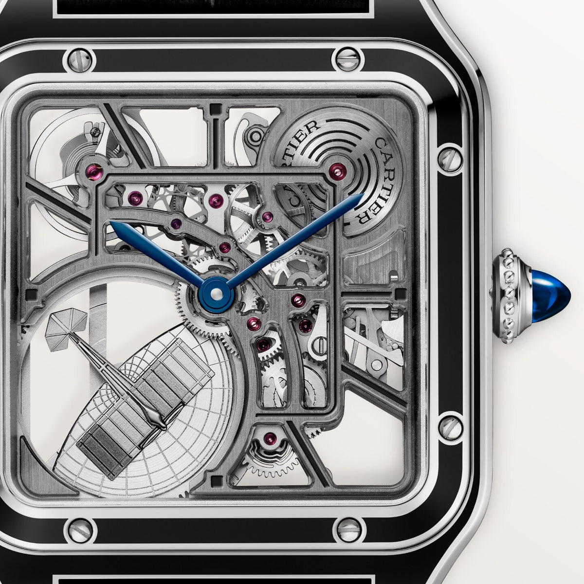 Reloj Cartier Santos-Dumont Esqueleto Microrrotor Grande Acero Laca Negra WHSA0044
