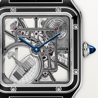 Reloj Cartier Santos-Dumont Esqueleto Microrrotor Grande Acero Laca Negra WHSA0044