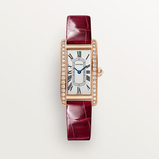 Reloj Cartier Tank Américaine Pequeño Oro Rosa con Diamantes Correa Roja WJTA0059