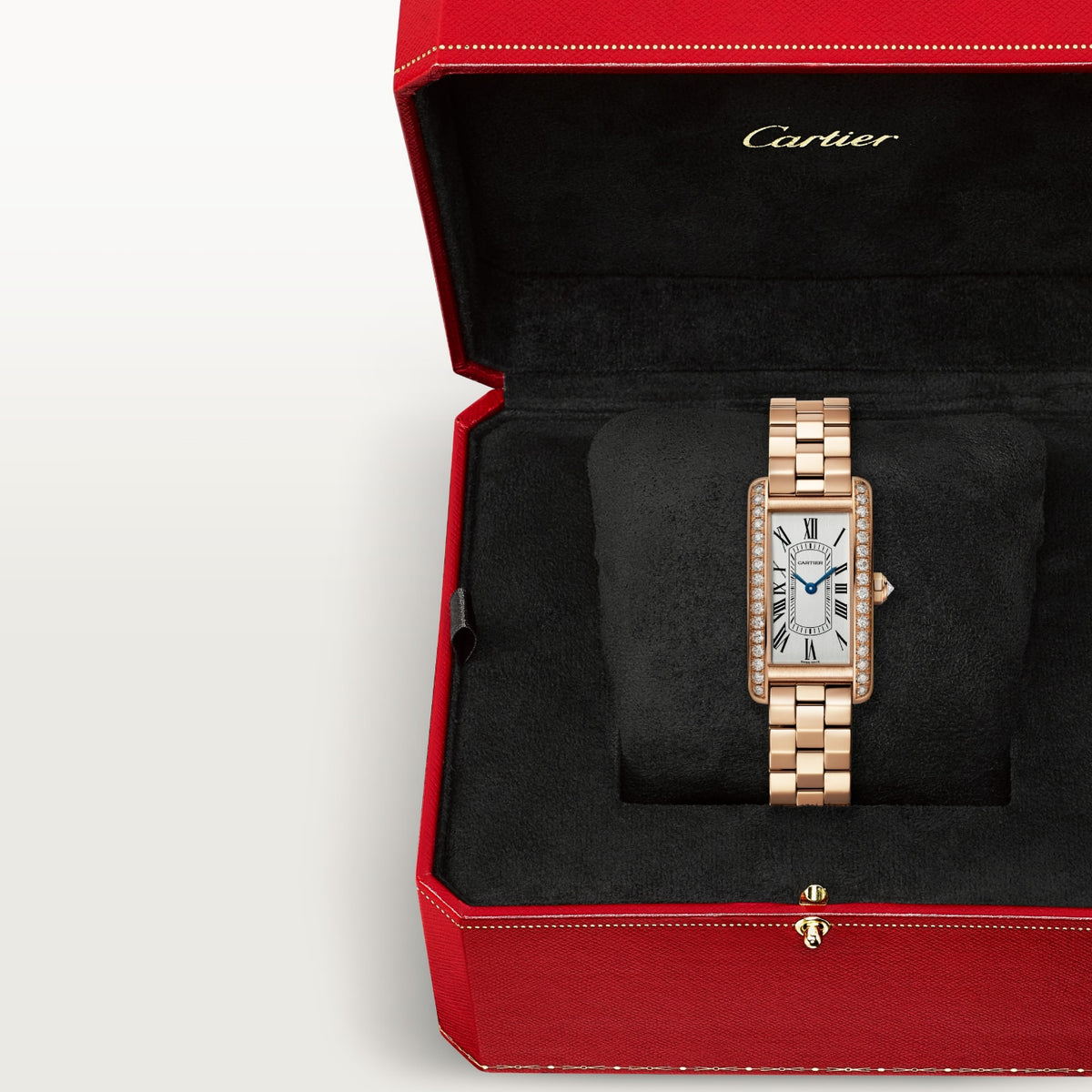 Reloj Cartier Tank Américaine Pequeño Oro Rosa con Diamantes Brazalete WJTA0056