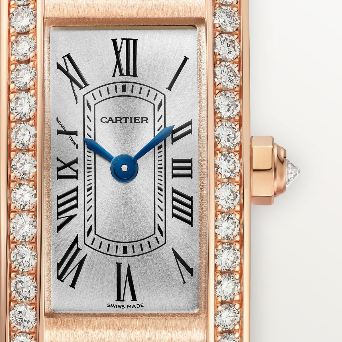 Reloj Cartier Tank Américaine Mini Oro Rosa con Diamantes Correa Roja WJTA0058