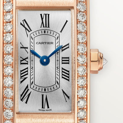 Reloj Cartier Tank Américaine Mini Oro Rosa con Diamantes Correa Roja WJTA0058