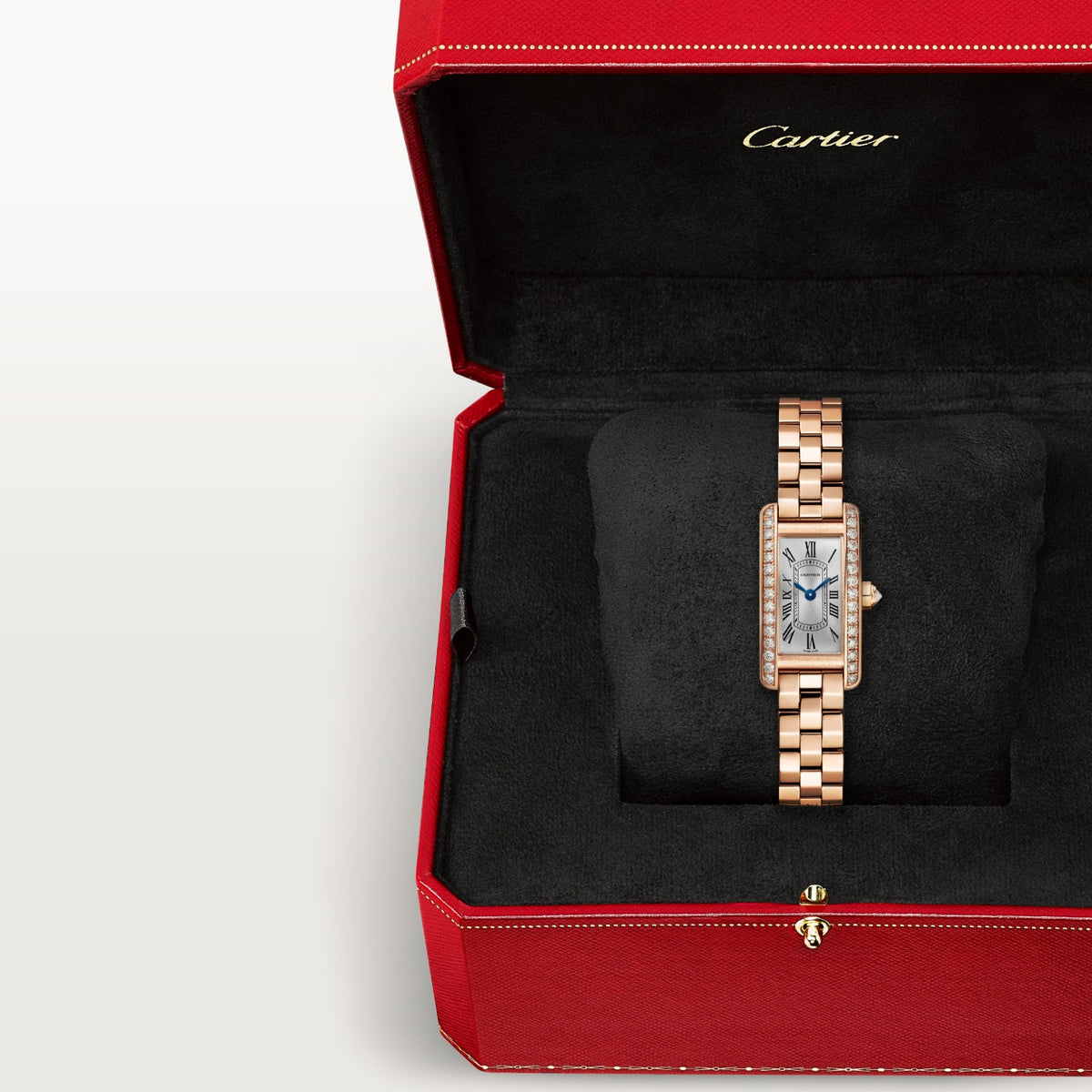 Reloj Cartier Tank Américaine Mini Oro Rosa con Diamantes Brazalete WJTA0057