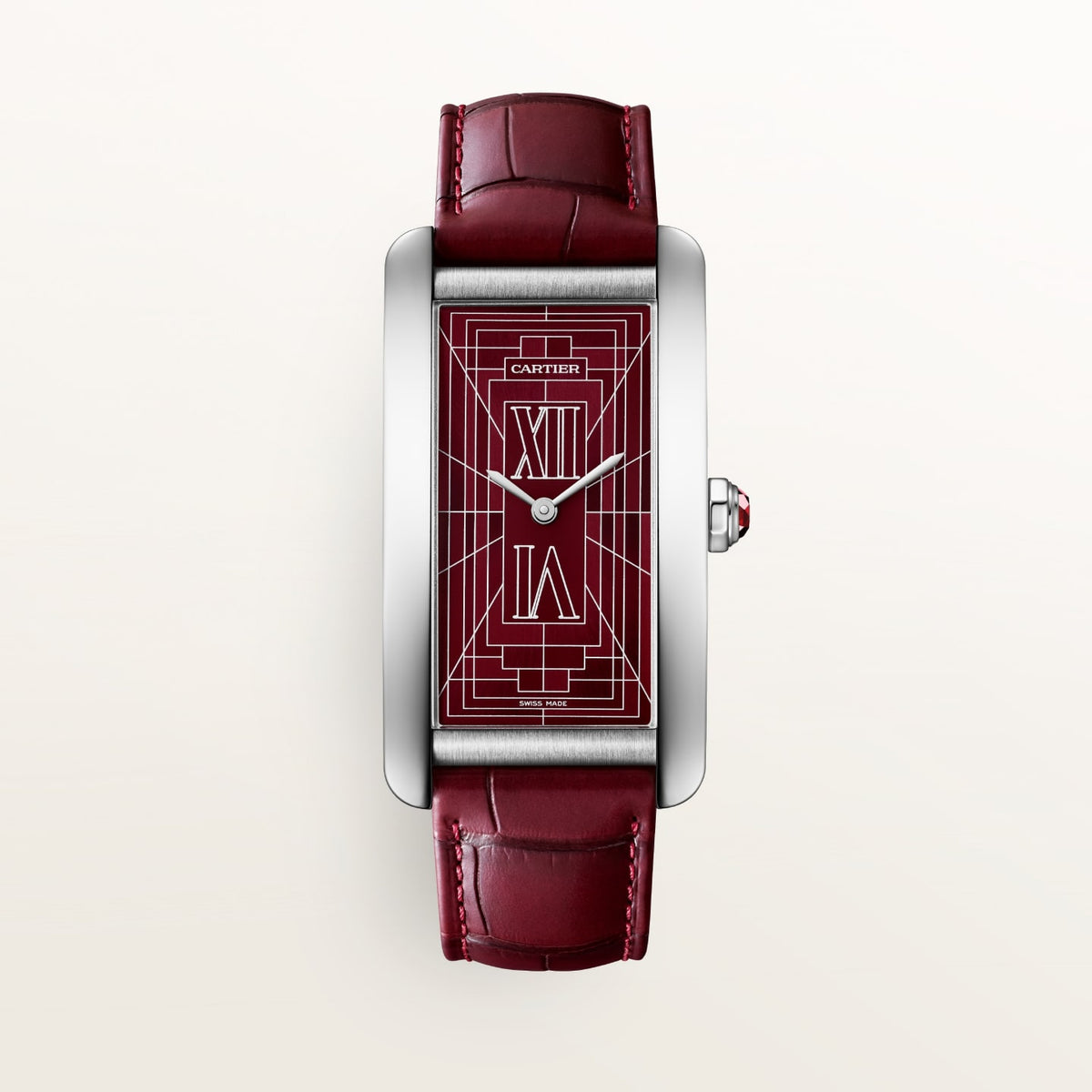 Reloj Cartier Tank Américaine Grande Platino Esfera Burdeos WGTA0371