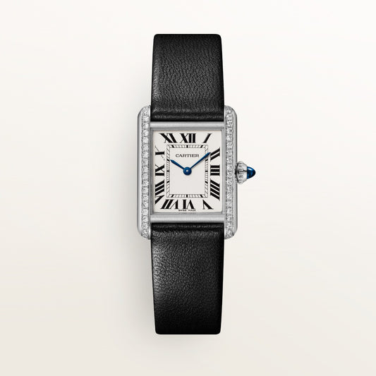Reloj Cartier Tank Must Pequeño Acero con Diamantes Correa Cordero W4TA0035