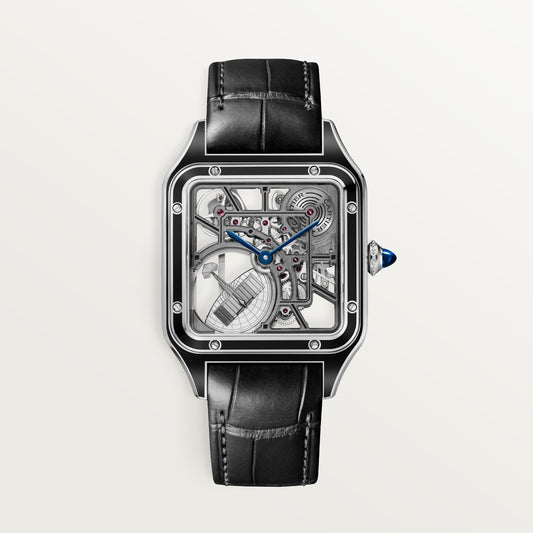 Reloj Cartier Santos-Dumont Esqueleto Microrrotor Grande Acero Laca Negra WHSA0044