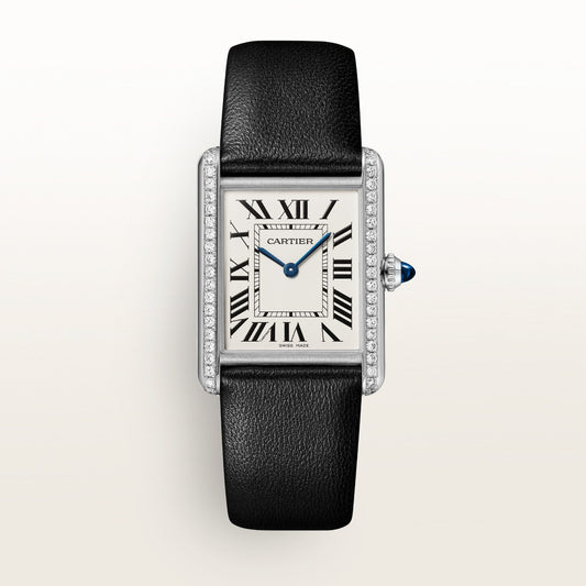 Reloj Cartier Tank Must Grande Acero con Diamantes Correa Cordero W4TA0036