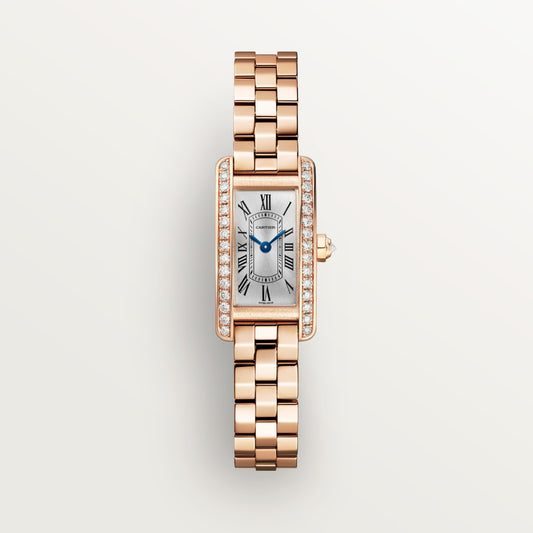 Reloj Cartier Tank Américaine Mini Oro Rosa con Diamantes Brazalete WJTA0057