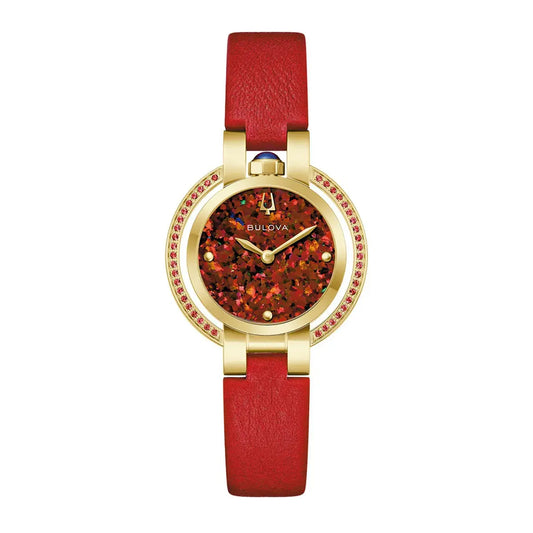 Reloj Bulova Mujer Rubaiyat. Reloj Cuero Rojo 97R105 Bulova
