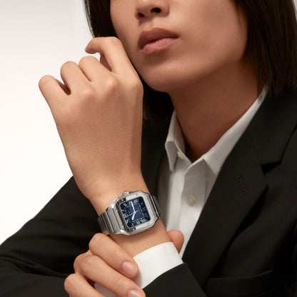 Reloj Cartier Santos Mediano Acero Esfera Azul WSSA0063